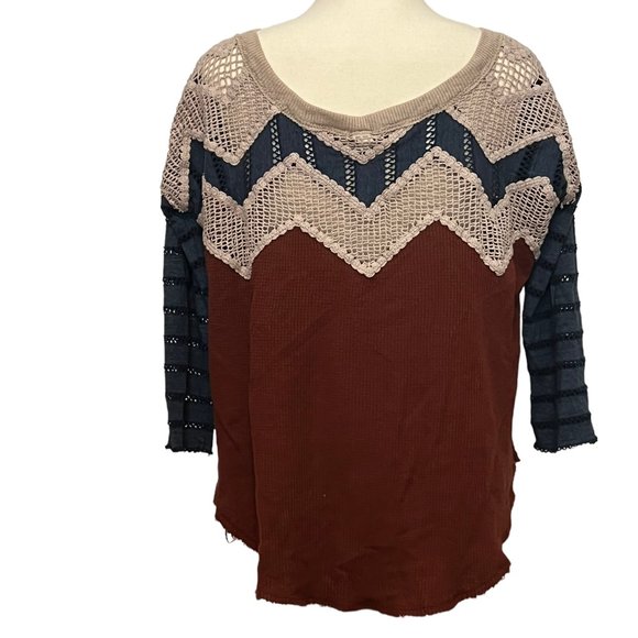 We the Free Waffle Knit Top w/ v-Neck, Quater Sleeve, Multicolor, Size: XS - Picture 2 of 4